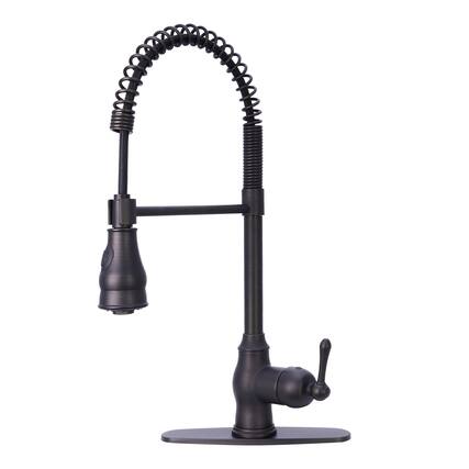 Front. Akicon - Akicon Pre-Rinse Spring 360° Swivel Solid Brass Single Handle Kitchen Faucet with Pull Down Sprayer in Oil Rubbed Bronze - Oil Rubbed Bronze.