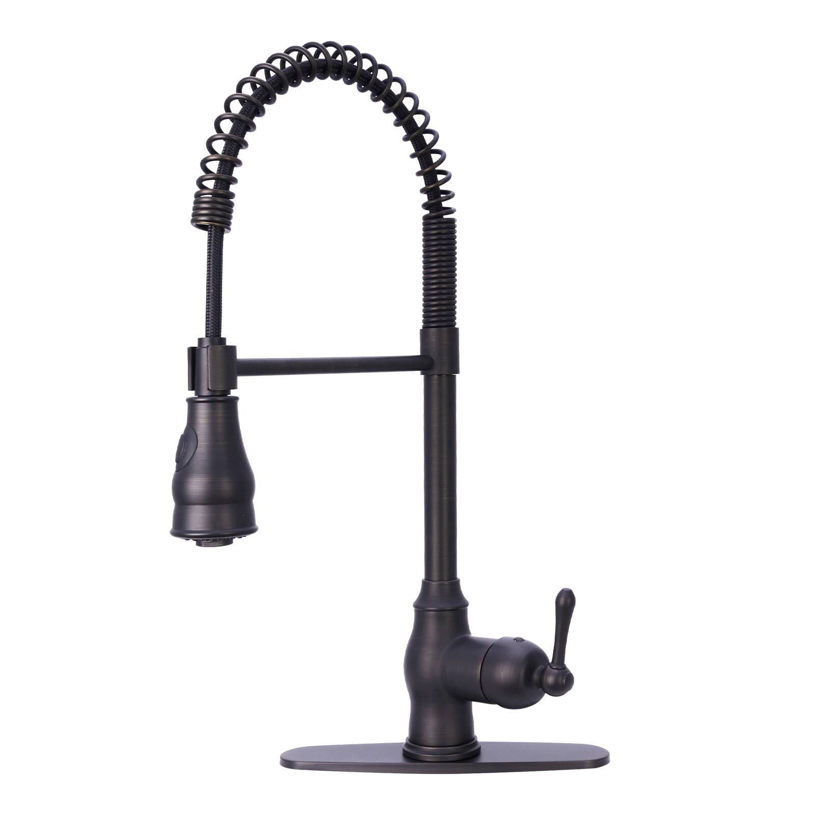Front. Akicon - Akicon Pre-Rinse Spring 360° Swivel Solid Brass Single Handle Kitchen Faucet with Pull Down Sprayer in Oil Rubbed Bronze - Oil Rubbed Bronze.