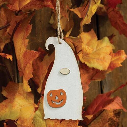 Angle. BreeBe - *Ghost Gnome With Jack O Lantern Ornament - Multi.