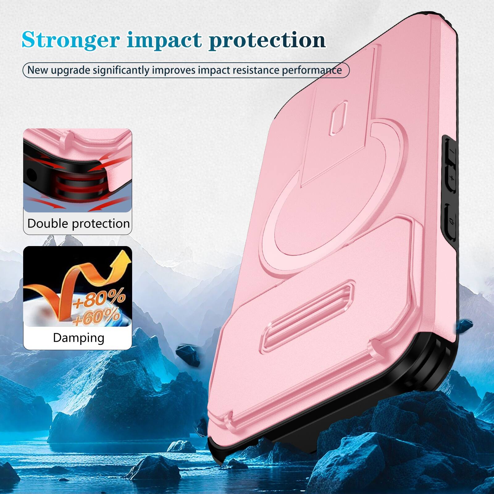 Stronger impact protection  
New upgrade significantly improves impact resistance performance  
Double protection  
+80% +60% Damping