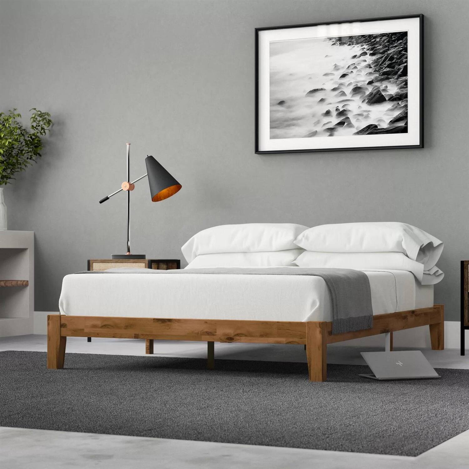Left. Hivvago - Hivvago Queen Simple Modern Solid Wood Platform Bed Frame - Brown.