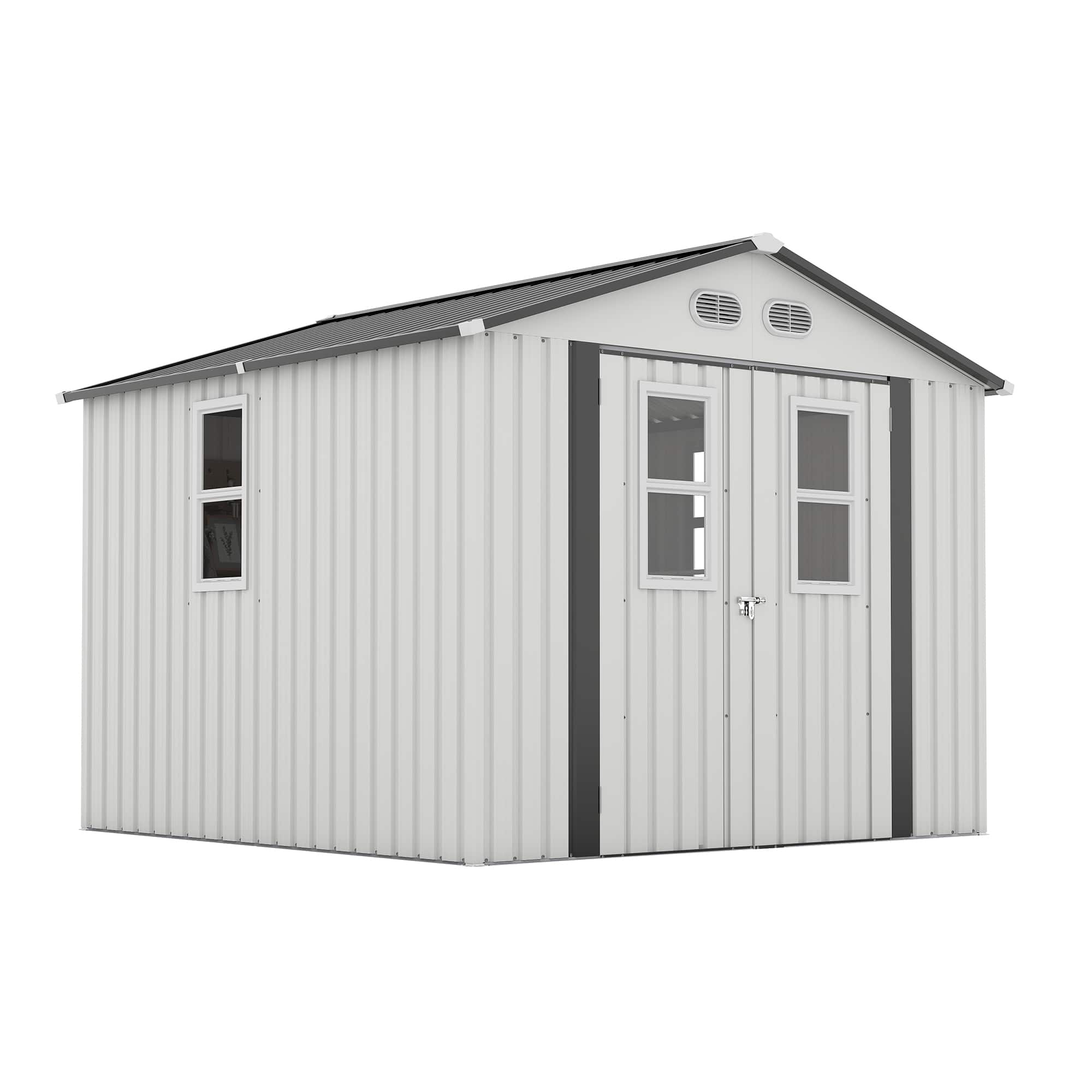 Mondawe - 8x8 FT Outdoor Storage Shed with Protective Film, Four Daylight Windows and Lockable Doors - White