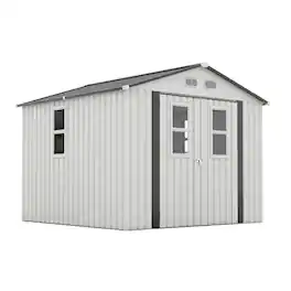 Mondawe - 8x8 FT Outdoor Storage Shed with Protective Film, Four Daylight Windows and Lockable Doors - White