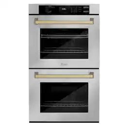 ZLINE - Autograph 30 in. 10 cu. ft. Built-In Double Wall Oven with Air Fry & Self Clean with Bronze Accents - Stainless Steel