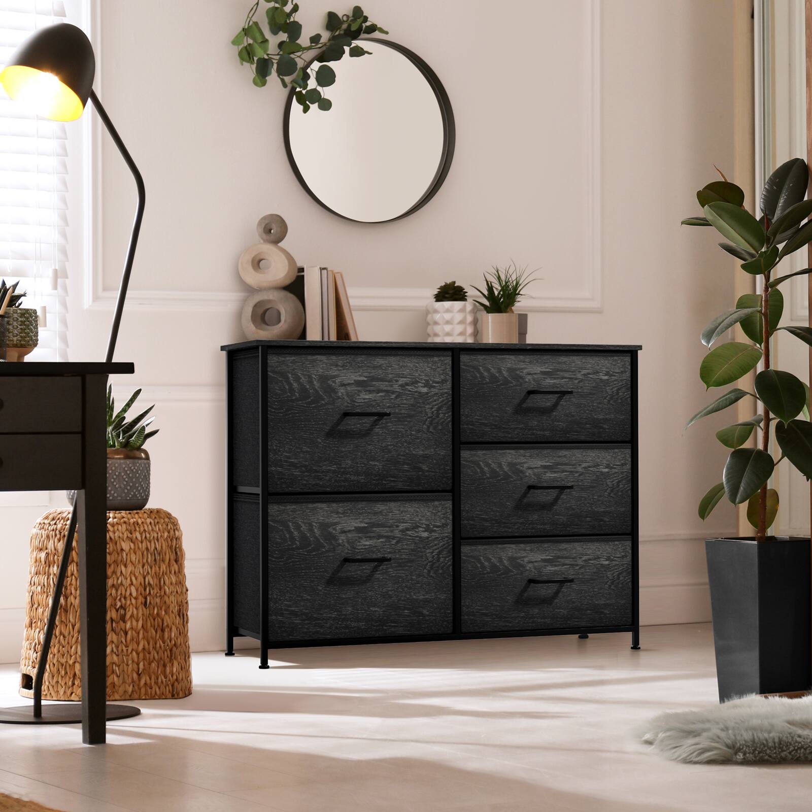 Alt View 2. Sorbus - Sorbus Dresser with 5 Drawers - Storage Chest Organizer with Steel Frame, Wood Top, Handles, Fabric Bins - Rustic black.