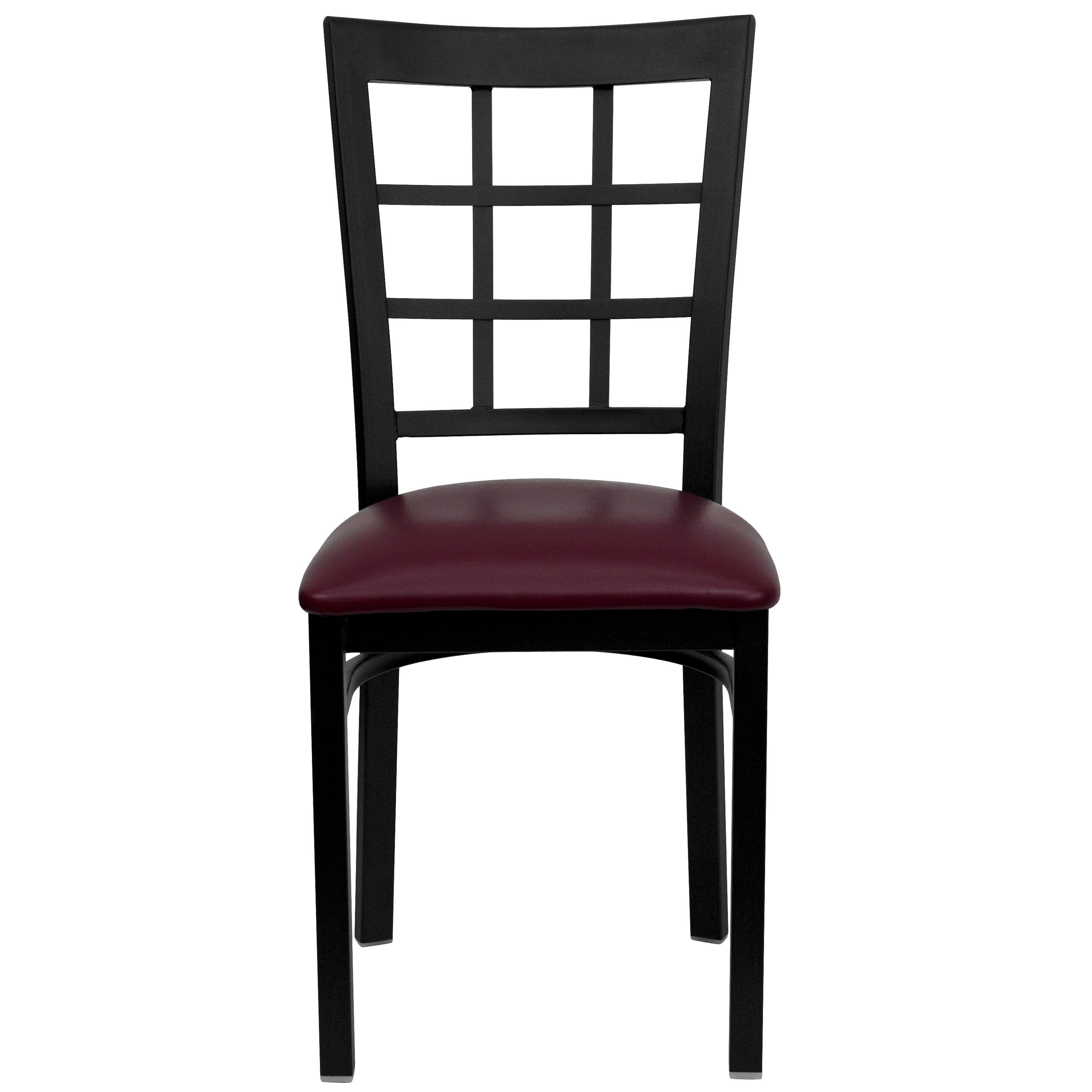Alt View 6. Emma + Oliver - 2 Pack Window Back Metal Restaurant Chair - Burgundy Vinyl Seat/Black Metal Frame.