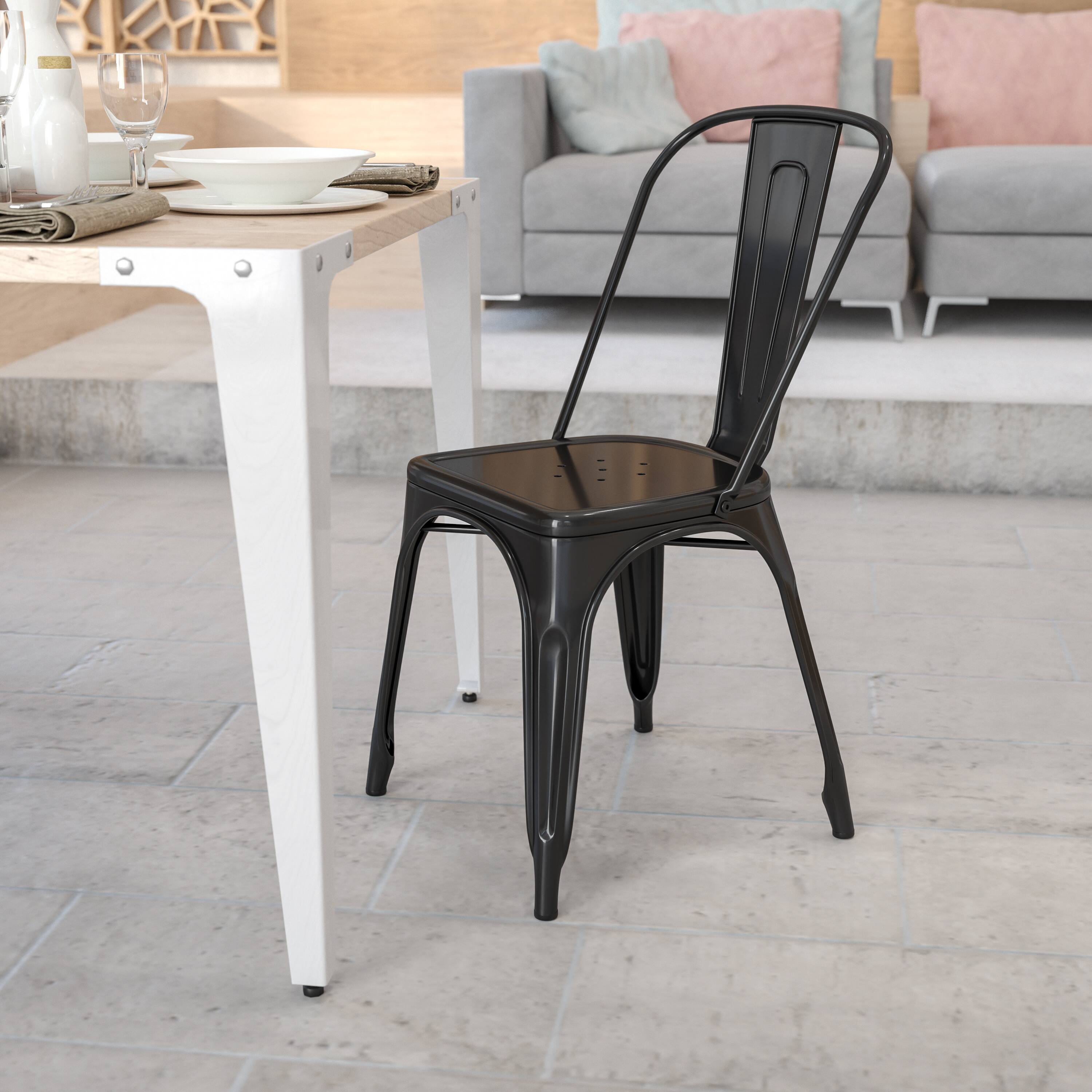 Alt View 1. Emma + Oliver - Commercial Grade Colorful Metal Indoor-Outdoor Stackable Dining Chair - Black.