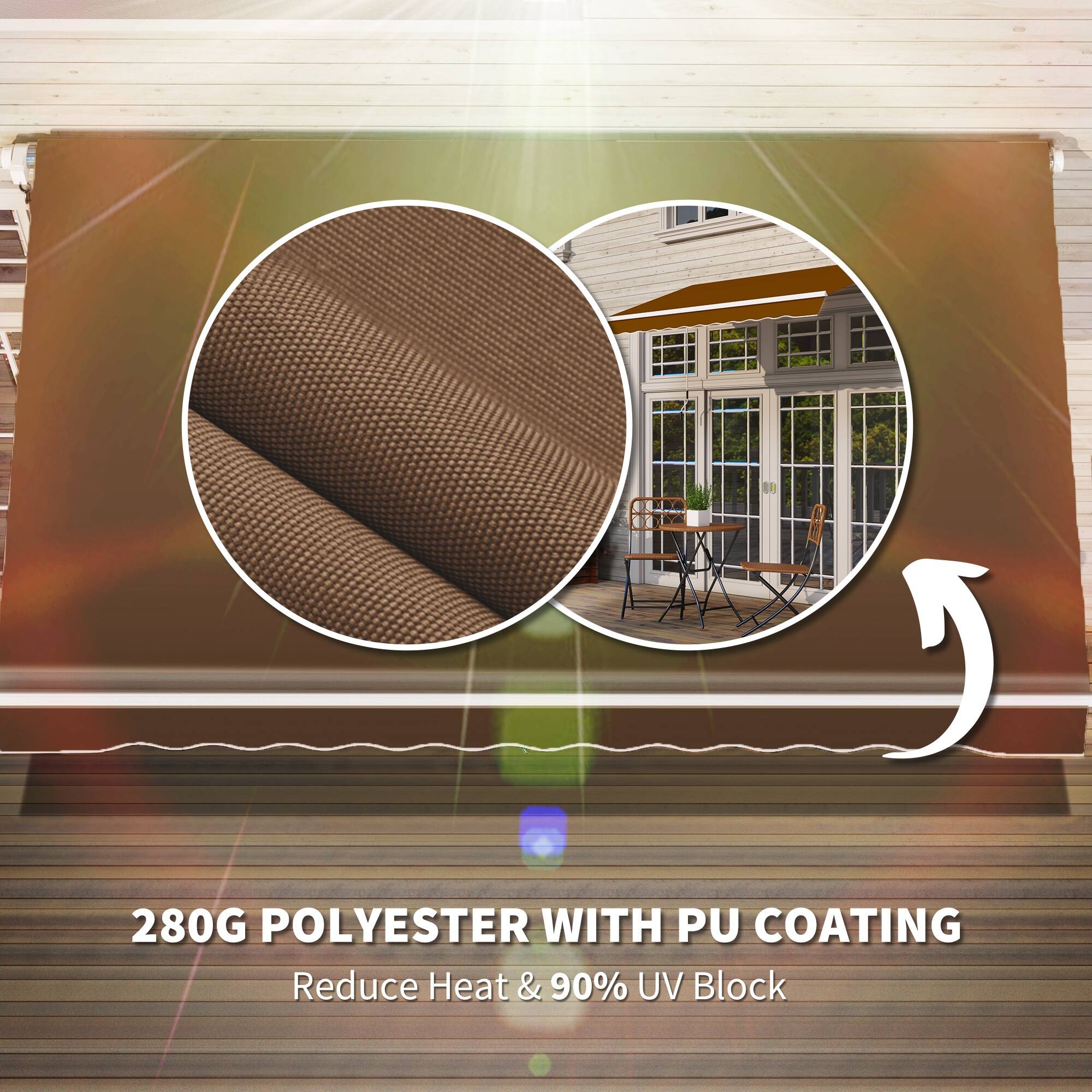 280G POLYESTER WITH PU COATING
Reduce Heat & 90% UV Block