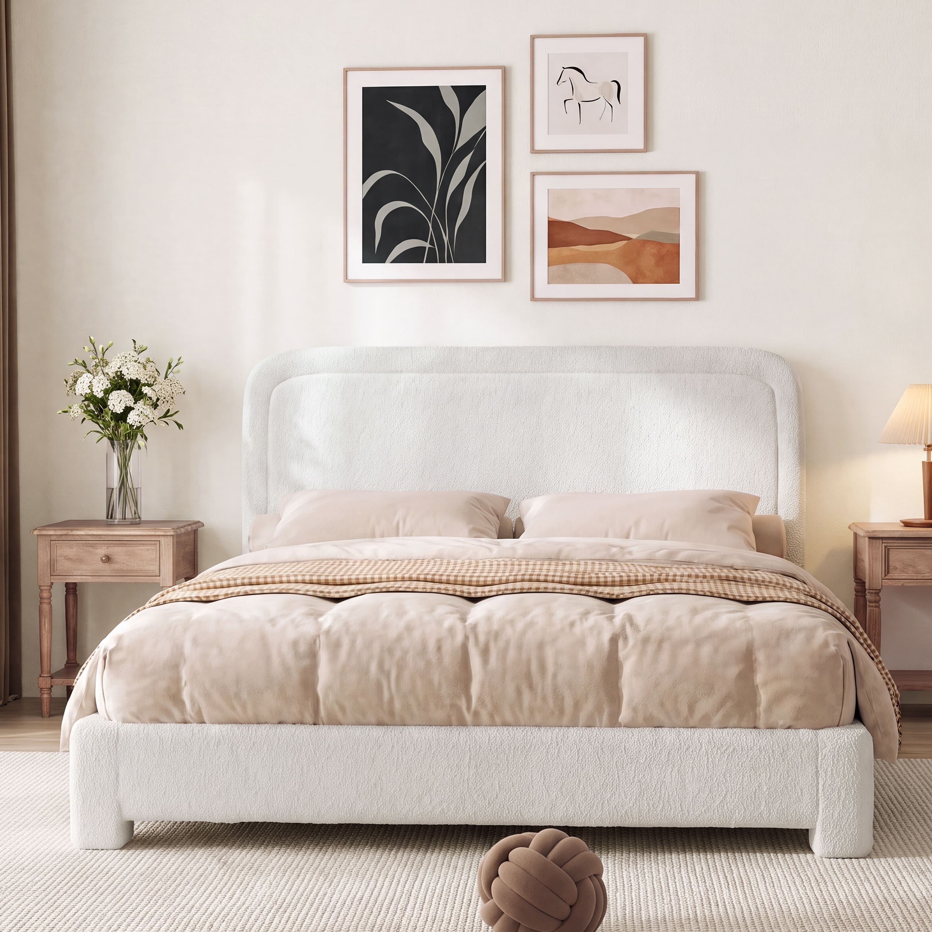 Vipbear - F/Q/K Upholstered Bed Frame with Adjustable Headboard, Curved Sherpa Platform Bed Frame, No Box Spring Required - White price history on PriceWatchPro