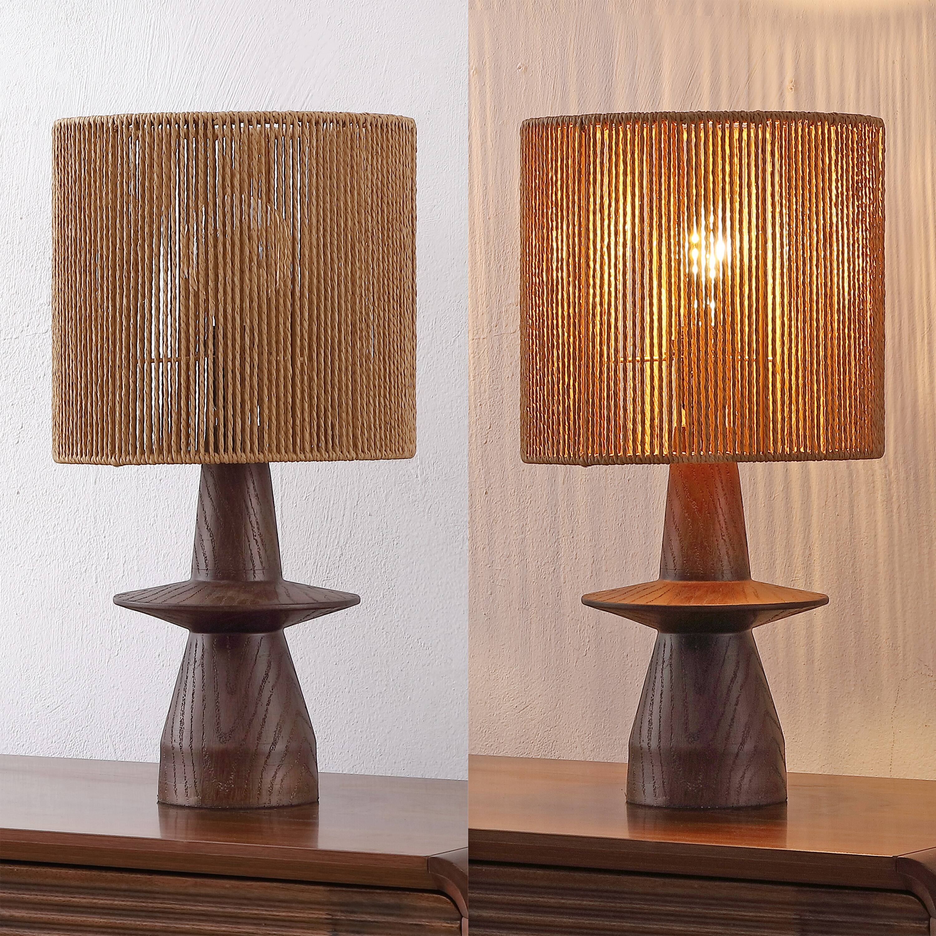 Alt View 6. Jonathan Y - Rickie 19 in. Sculptural Resin with Hand-Woven Paper Rope Drum Shade LED Table Lamp, Dark Brown Wood Finish (Set of 2) - Dark Brown Wood Finish.