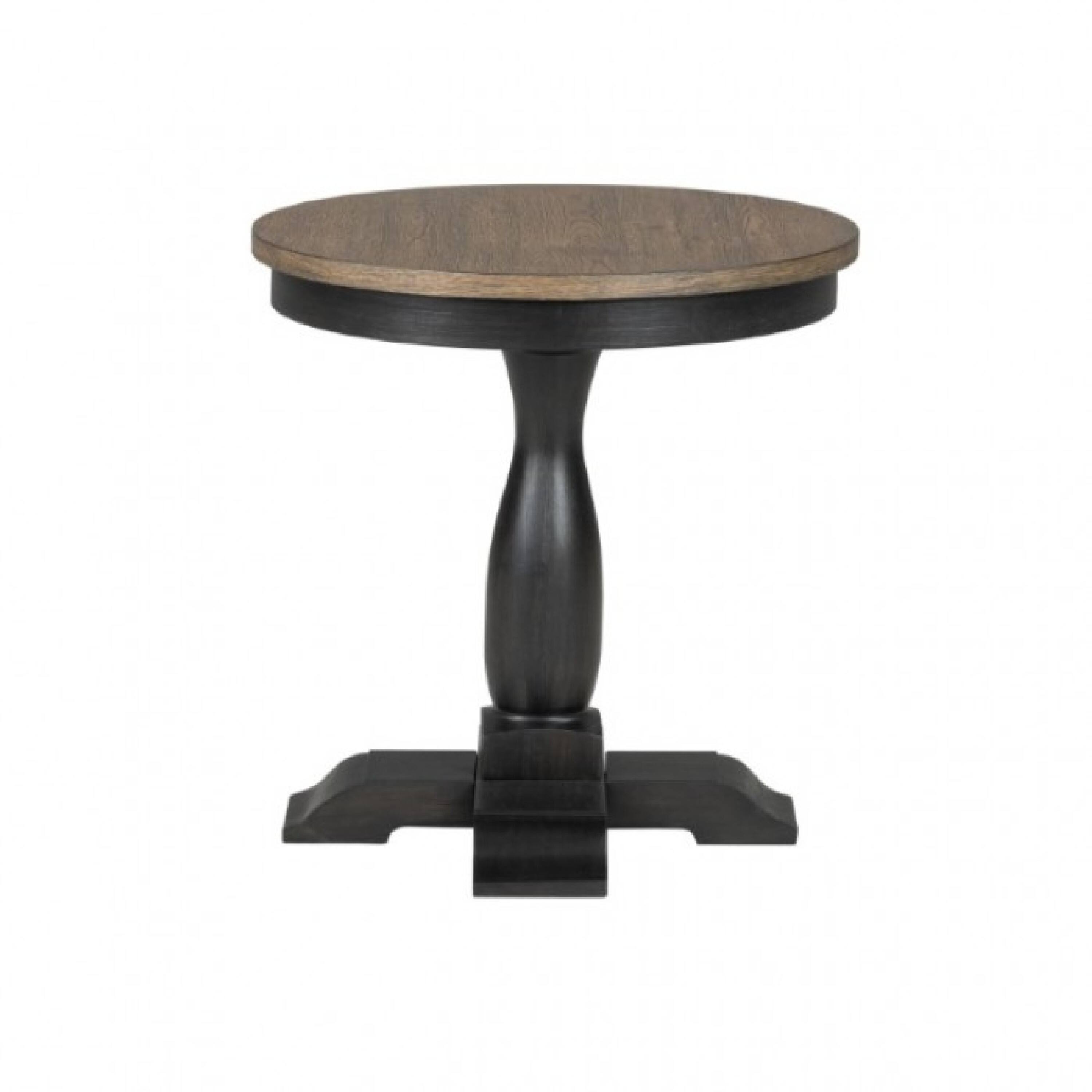 Angle. Manhattan Lane - Ginie Round End Table, Rustic Black Brown Solid Rubberwood, 24 Inch - Black, Brown.