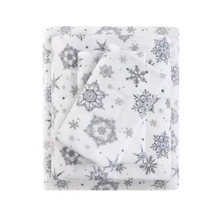 Front. Gracie Mills - Gracie Mills Lenora Microfleece Cozy Sheet Set - Grey Snowflake.