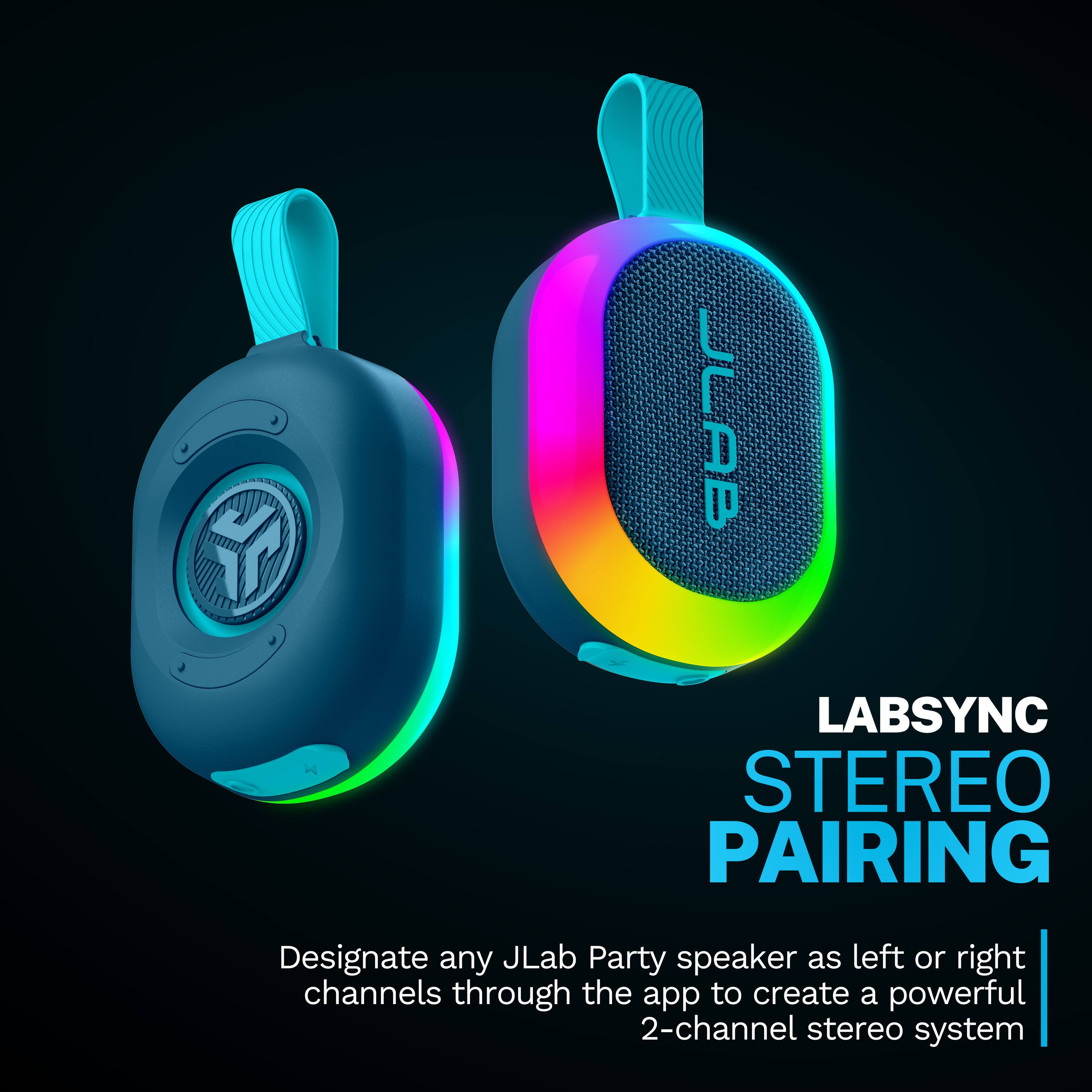 LABSYNC STEREO PAIRING

Designate any JLab Party speaker as left or right channels through the app to create a powerful 2-channel stereo system