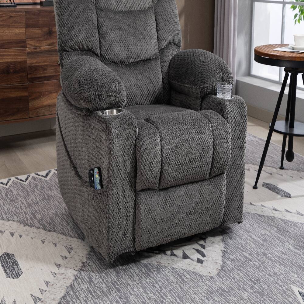 Left. Ropilly - Ropilly Ultra Wide Electric Lounge Chair Heated Massage Recliner with Power Lift Assistance Grey Velvet - Grey.