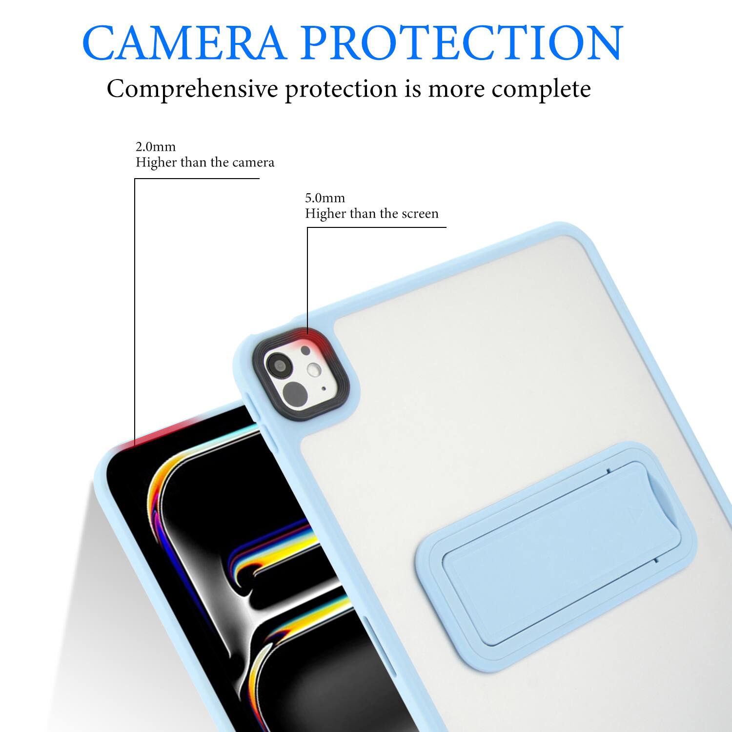 CAMERA PROTECTION  
Comprehensive protection is more complete

2.0mm  
Higher than the camera

5.0mm  
Higher than the screen