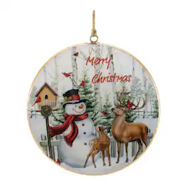 BreeBe - Merry Christmas Woodland Disc Ornament (Set of 6) - White, Brown, Red