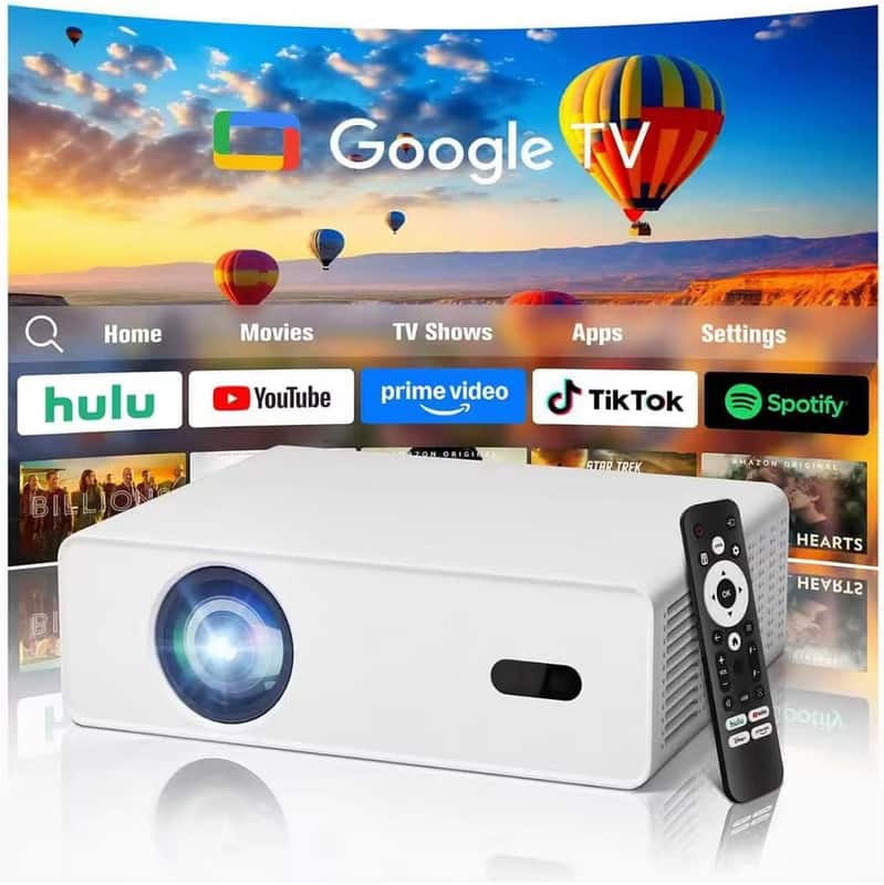 Luckbyte - Smart 4K Portable Projector with Google TV - Native 1080P, 1000 ANSI Lumens, Auto Focus & Keystone Correction - White
