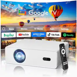 Luckbyte - Smart 4K Portable Projector with Google TV - Native 1080P, 1000 ANSI Lumens, Auto Focus & Keystone Correction - White