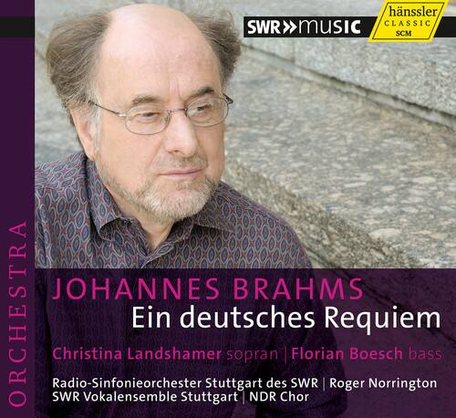 Sure, here is the corrected and grouped text:

---

**SWR MUSIC**  
**CLASSIC**  
**hänssler SCM**

**ORCHESTRA**

**JOHANNES BRAHMS**  
**Ein deutsches Requiem**

**Christina Landshamer** | **sopran**  
**Florian Boesch** | **bass**

**Radio-Sinfonieorchester Stuttgart des SWR**  
**Roger Norrington**  
**SWR Vokalensemble Stuttgart**  
**NDR Chor**

---