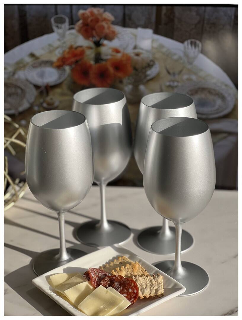 Alt View 1. APRILSOUL - Metallic Silver Plastic Wine Glasses Set of 4 BPA Free Acrylic Unbreakable Red White Wine Glasses - white.
