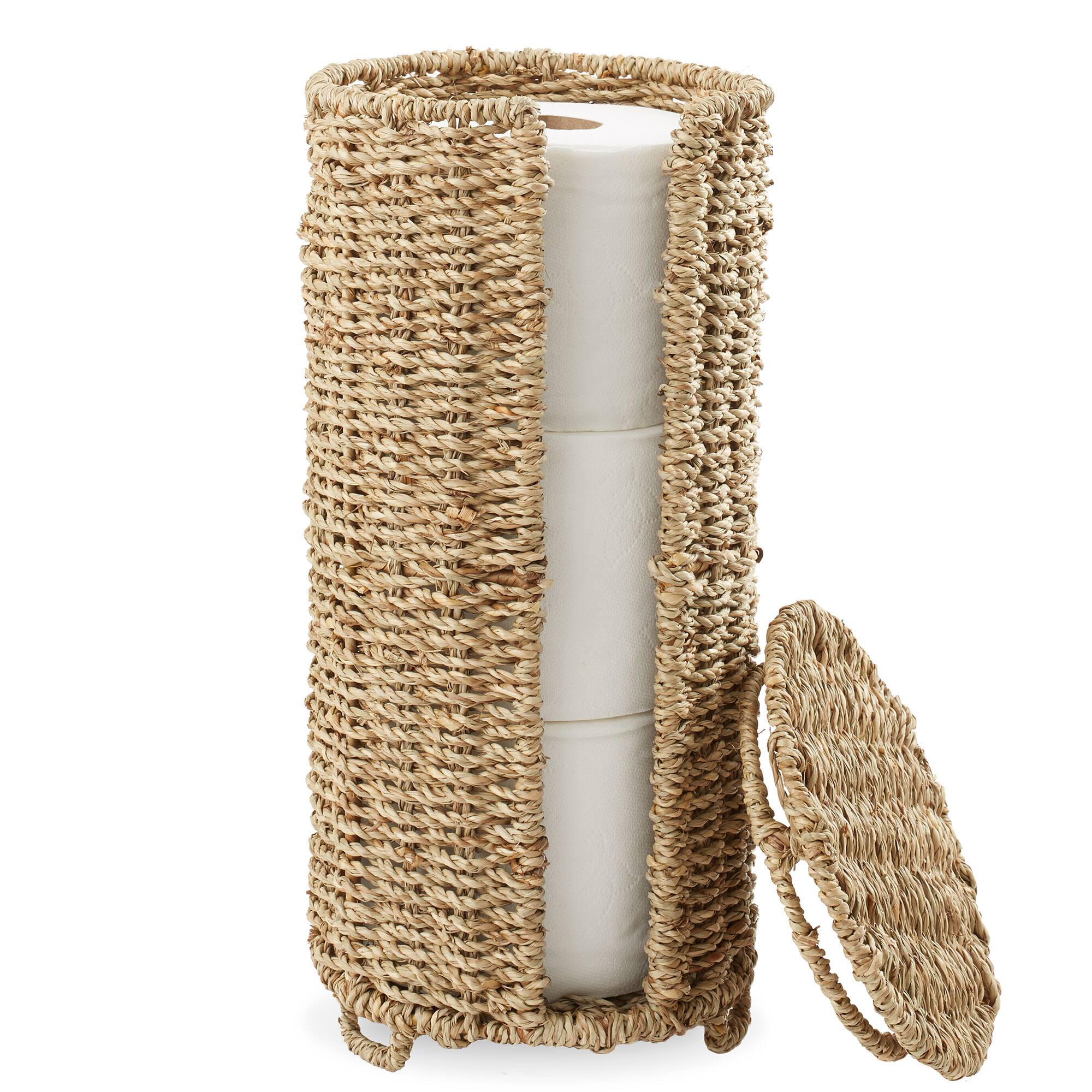Alt View 5. Casafield - Toilet Paper Roll Holder Stand - Bathroom Tissue Storage - Natural - Seagrass.