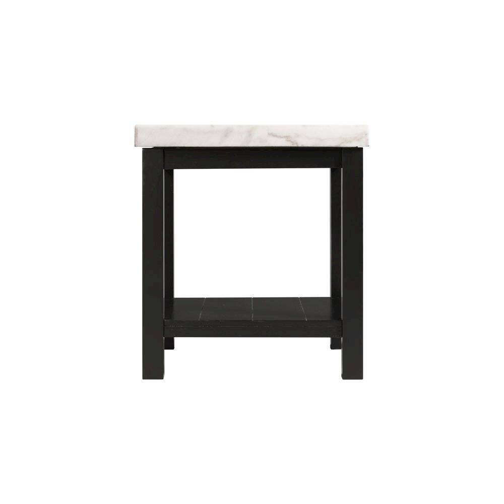 Left. FurniFact - White Marble Square Console Table with Acacia Base for Living Room - White.