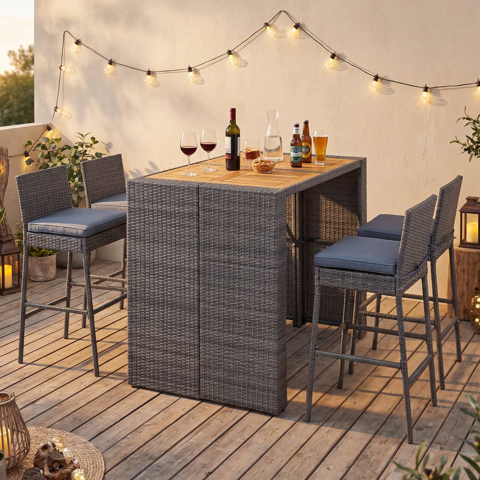 Alt View 4. Costway - Costway 5-Piece Patio PE Wicker Bar Set with Backrest and Footrest for Garden, Poolside - Mix Gray + Gray.