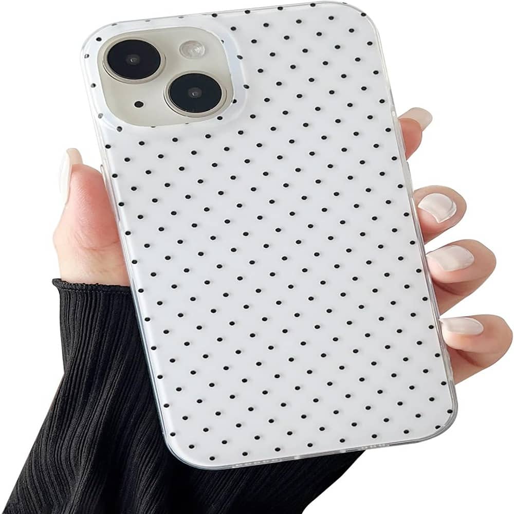 ACJPR - iPhone 13/14 Case, Polka Dot Pattern, Slim Shockproof TPU/PC, White - Color: White Size: iPhone 13/14 6.1"
