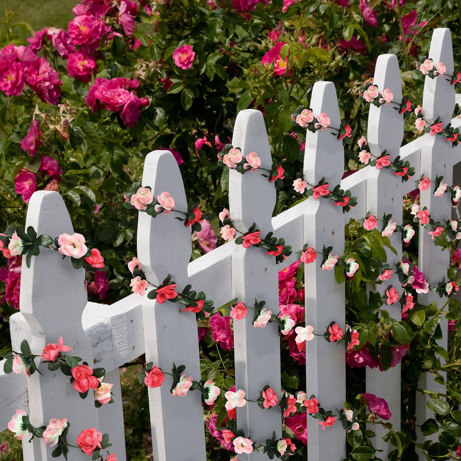 Back. Oumilen - 50LED Solar Rose Vine String Lights Warm White 8 Modes Pink Flower Fairy Lights Outdoor Decor.