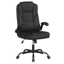 Costway - Leather Office Chair with Flip-up Armrests, Rocking Function, Adjustable Height - Black