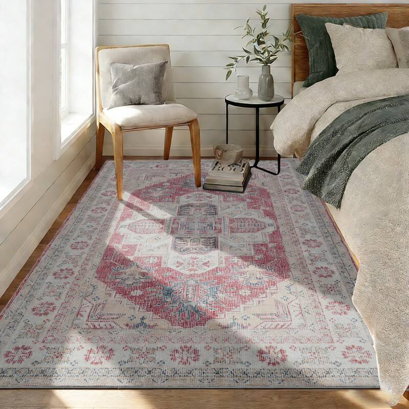 Left. RYHNUYNE - 5x7 Area Rugs Living Room Rug Washable Vintage Boho Rug No Slip Stain Resistant Soft Carpet Indoor Floor Floral Carpets - Painting.