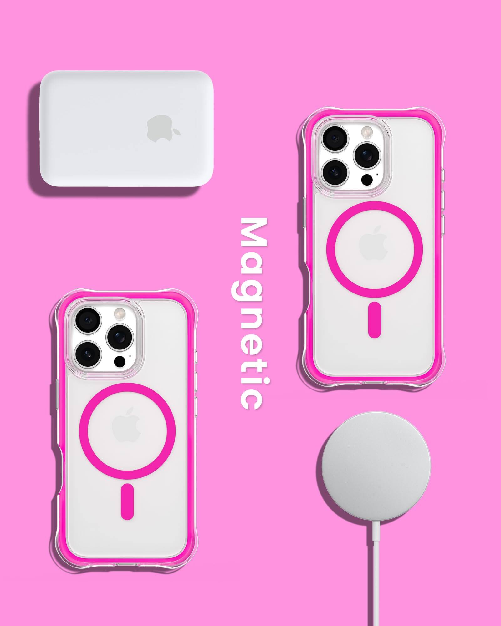 Alt View 6. Ornarto - ORNARTO Air Case for iPhone 16 Pro Clear, Compatible with MagSafe, Military-Grade Drop Protection Cover-Hot Pink - Hot Pink.