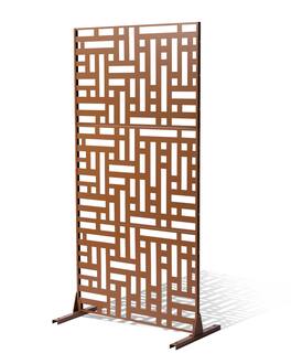 VEVOR - Metal Privacy Screen, 47" W x 76" H, Outdoor Privacy Screens 3-Panel, Freestanding Outdoor Divider with Stand - Brown