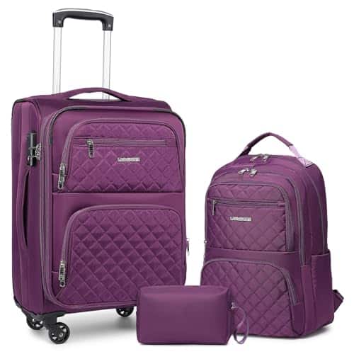 Vulpecula Spade- Softside Carry On Luggage 3 Piece, Expandable Carry On Luggage 22x14x9 Airline Approved 20-inch Carry on Suitcase with- Purple