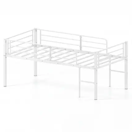 Front. Costway - Costway Twin Size Low Loft Bed, Heavy Duty Metal Bed Frame with Safety Guardrails & 2 Ladders - White.
