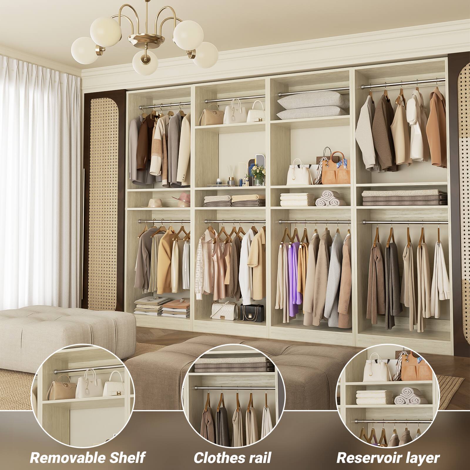 Removable Shelf  
Clothes rail  
Reservoir layer