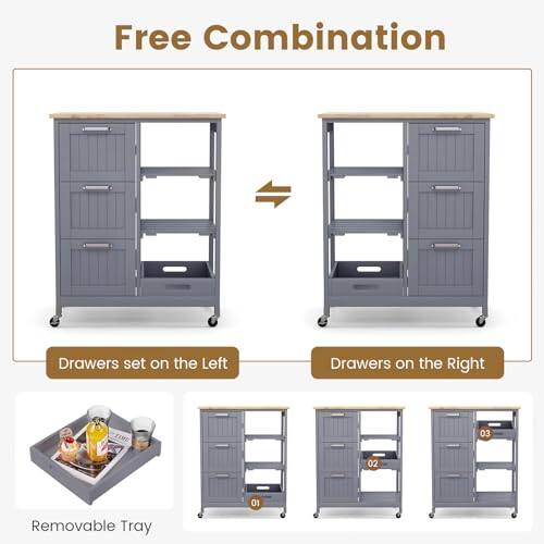 Free Combination, Drawers set on the Left, Drawers on the Right, Removable Tray