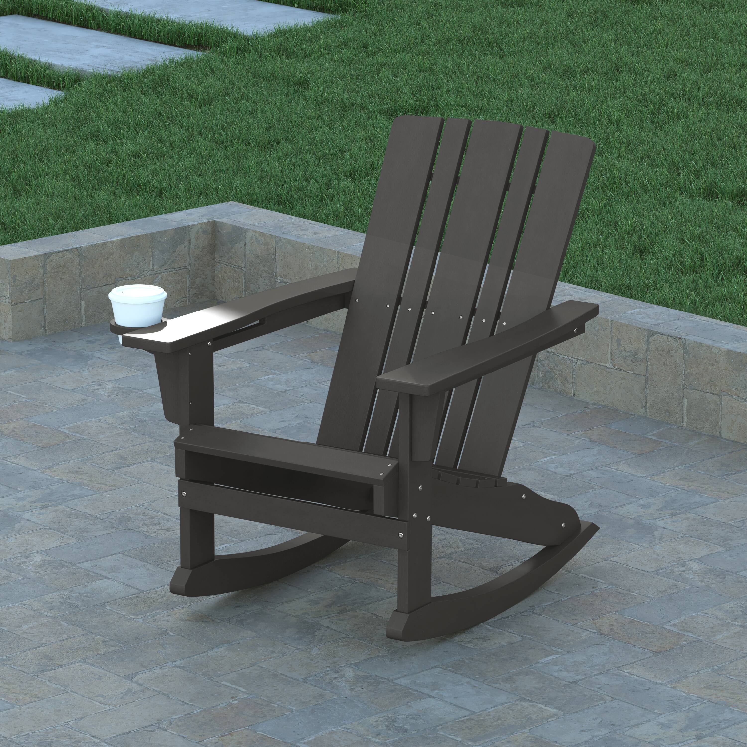 Alt View 4. Emma + Oliver - Haley Set of 2 Adirondack Rocking Chairs with Cup Holders, Weather Resistant HDPE Adirondack Rocking Chairs - Gray.