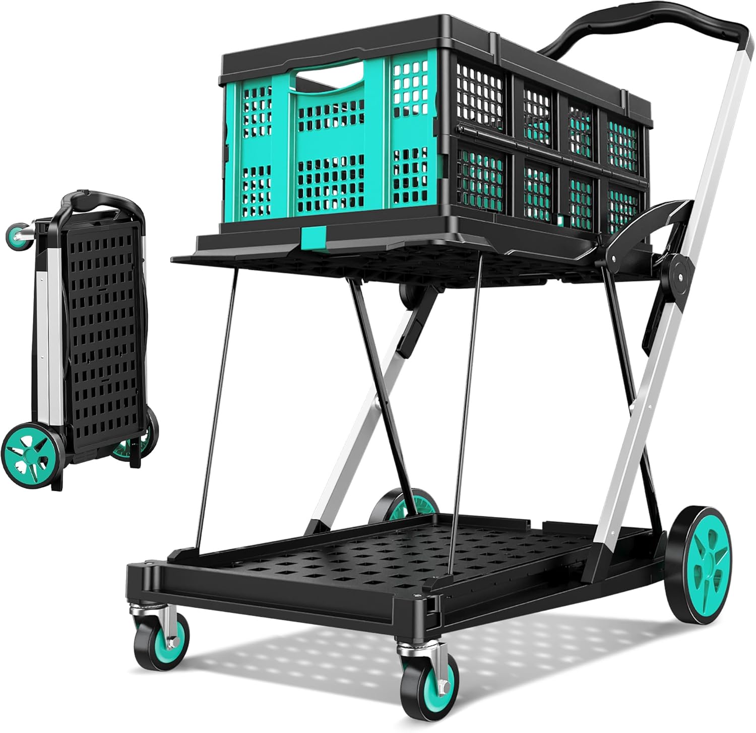 Front. Silvel - Collapsible Shopping Cart, 8-in-1 200LBS Multi Functional Utility Cart with 1 Storage Crate, Adjustable Handle - Blue.