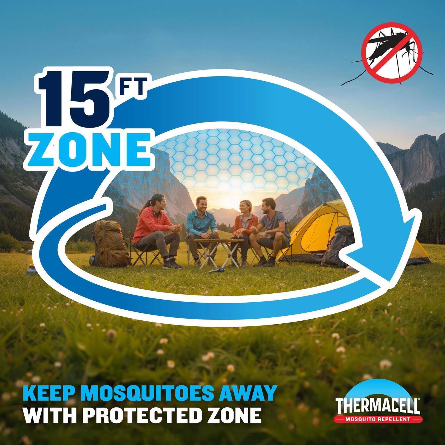 15 FT ZONE  
KEEP MOSQUITOES AWAY WITH PROTECTED ZONE  
THERMACELL MOSQUITO REPELLENT