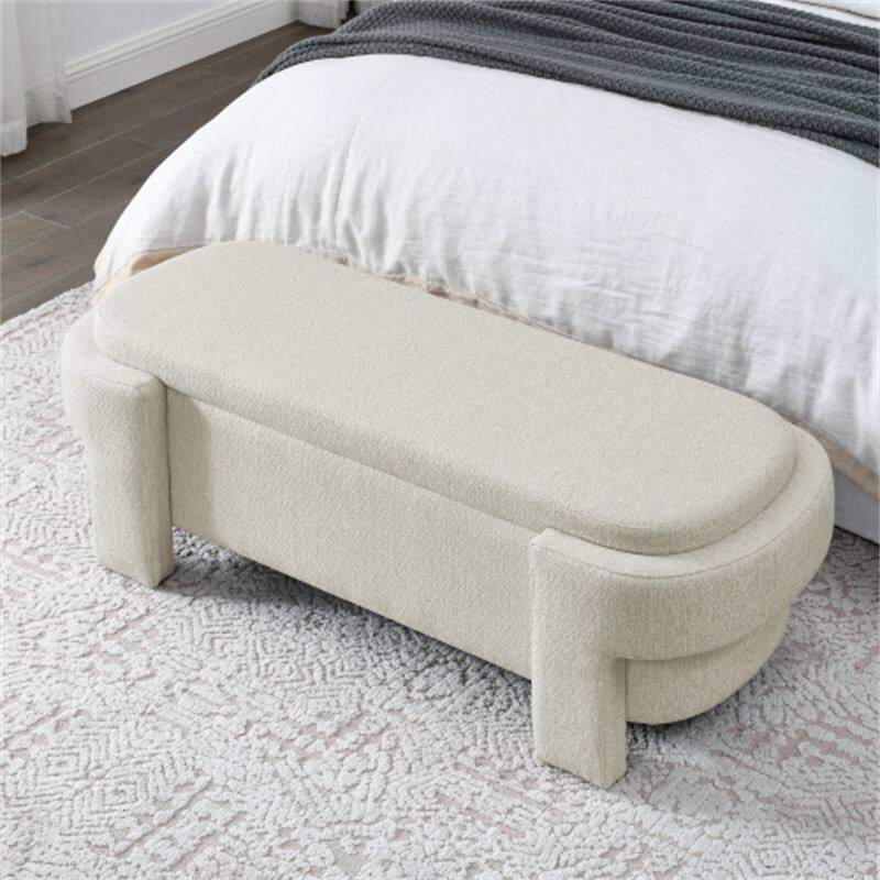 Alt View 6. HTUTWOO - Linen Fabric Upholstered Bench for Entryway & Bedroom - Large Storage Space Ottoman Bench - 51.5'' x 20.5'' x 17'' - White.