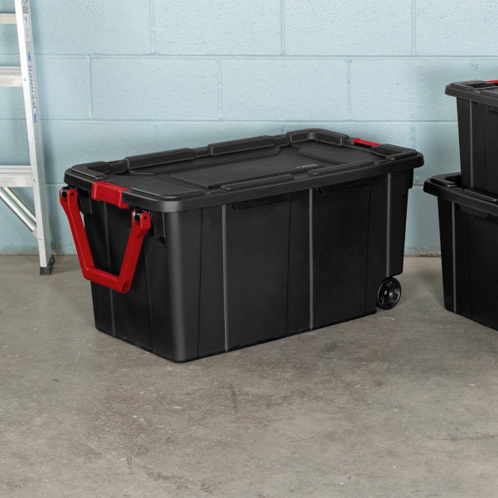 Alt View 5. Sterilite - Sterilite Heavy Duty 40 Gallon Wheeled Industrial Storage Tote, 4-Pack, Black - Black.