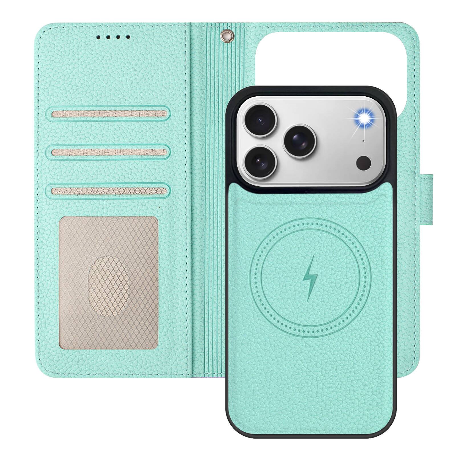 Alt View 2. Dteck - Magnetic Detachable Wallet Case for Apple iPhone 17 Pro Max,PU Leather Card Holder Flip Cover with Wrist Strap - Purple.