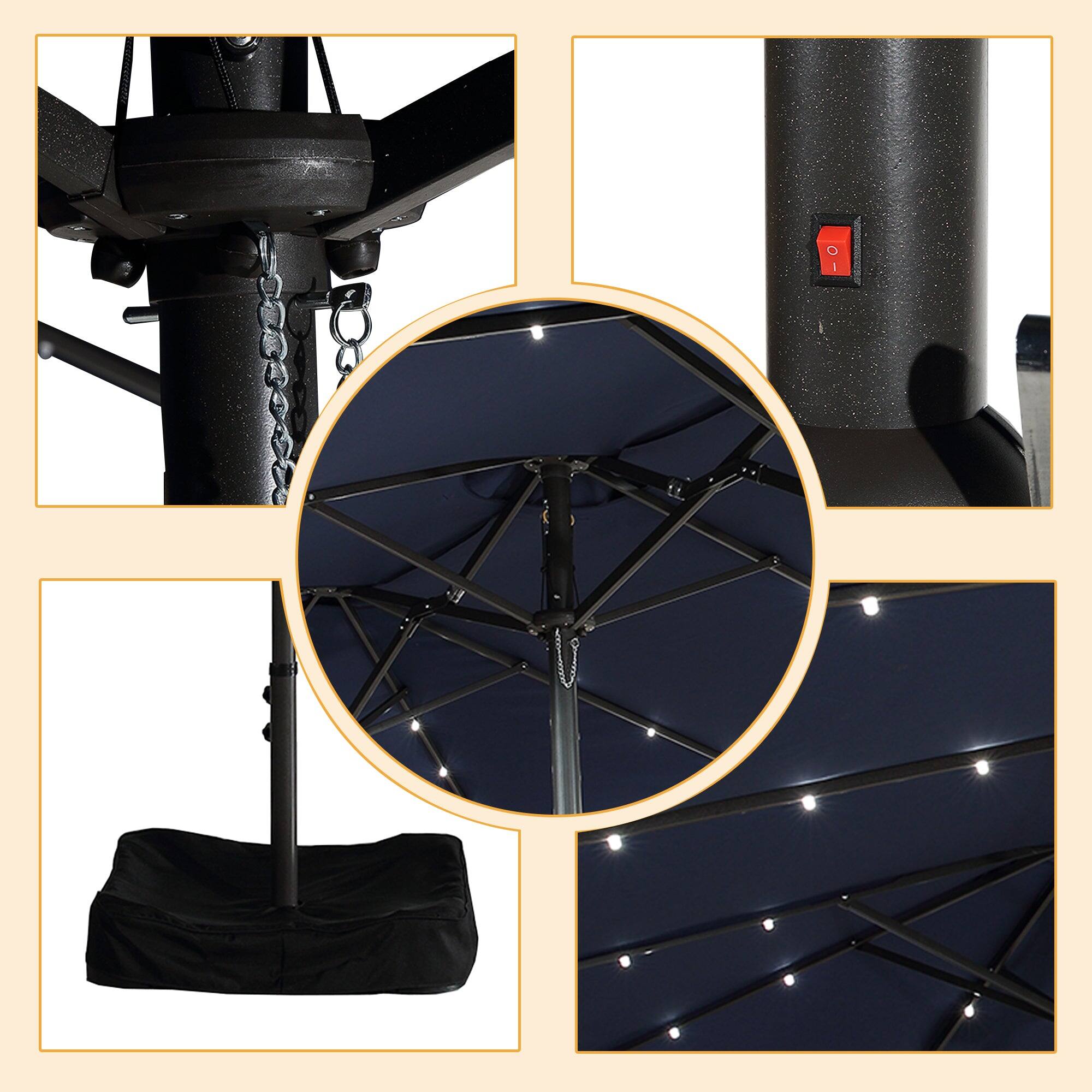 Alt View 8. Boyel Living - 15 FT Extra Large Double Sided Patio Umbrella with Base and Solar LED - Navy.