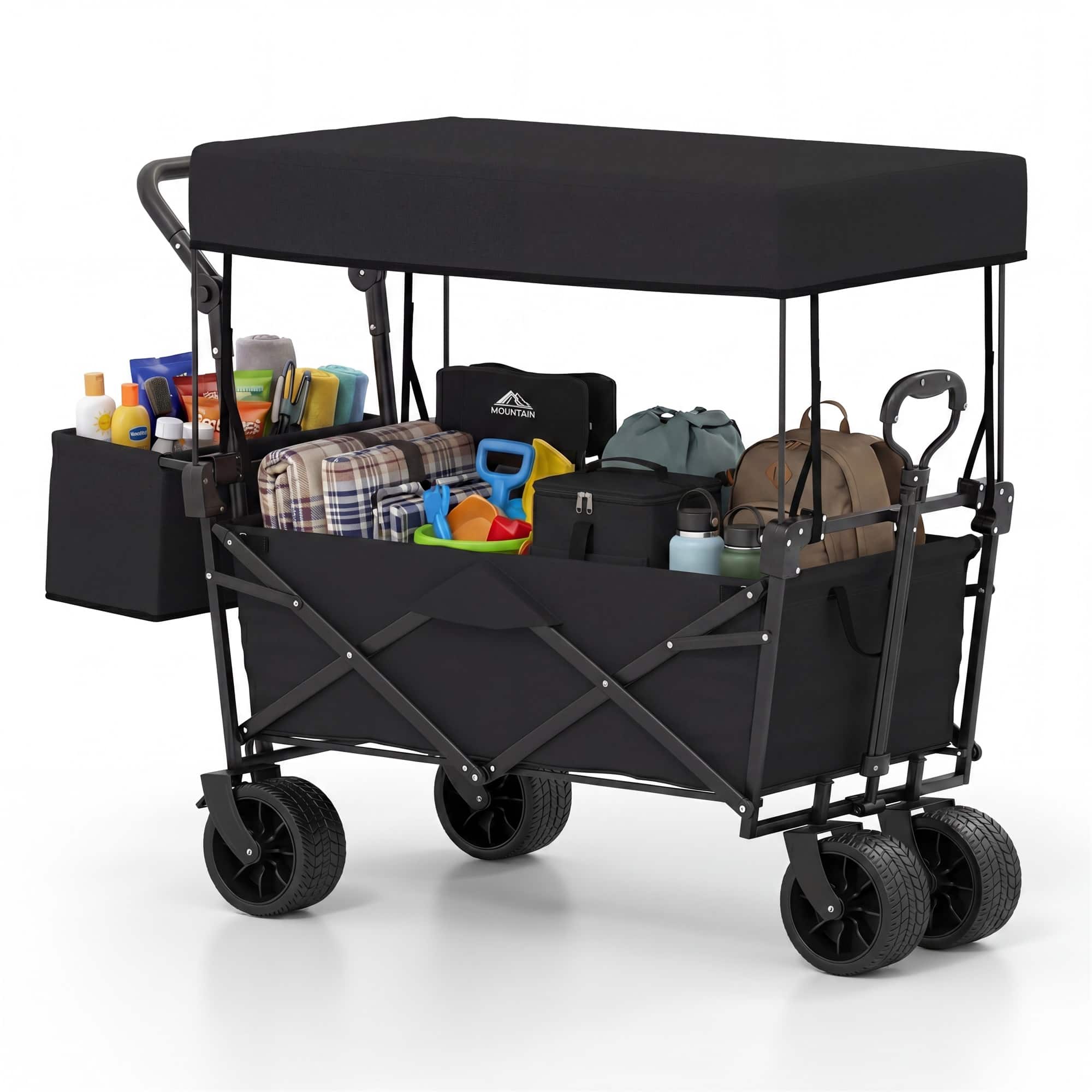 Costway - Folding Utility Wagon with Detachable Canopy, Collapsible Garden Cart with Adjustable Push & Pull Handles - Black price history on PriceWatchPro