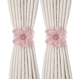 Unique Bargains - Premium 2pcs Flower Curtain Tiebacks with Buckle Decorative Holders for Home Office Thin Sheer Window Curtains - Pink