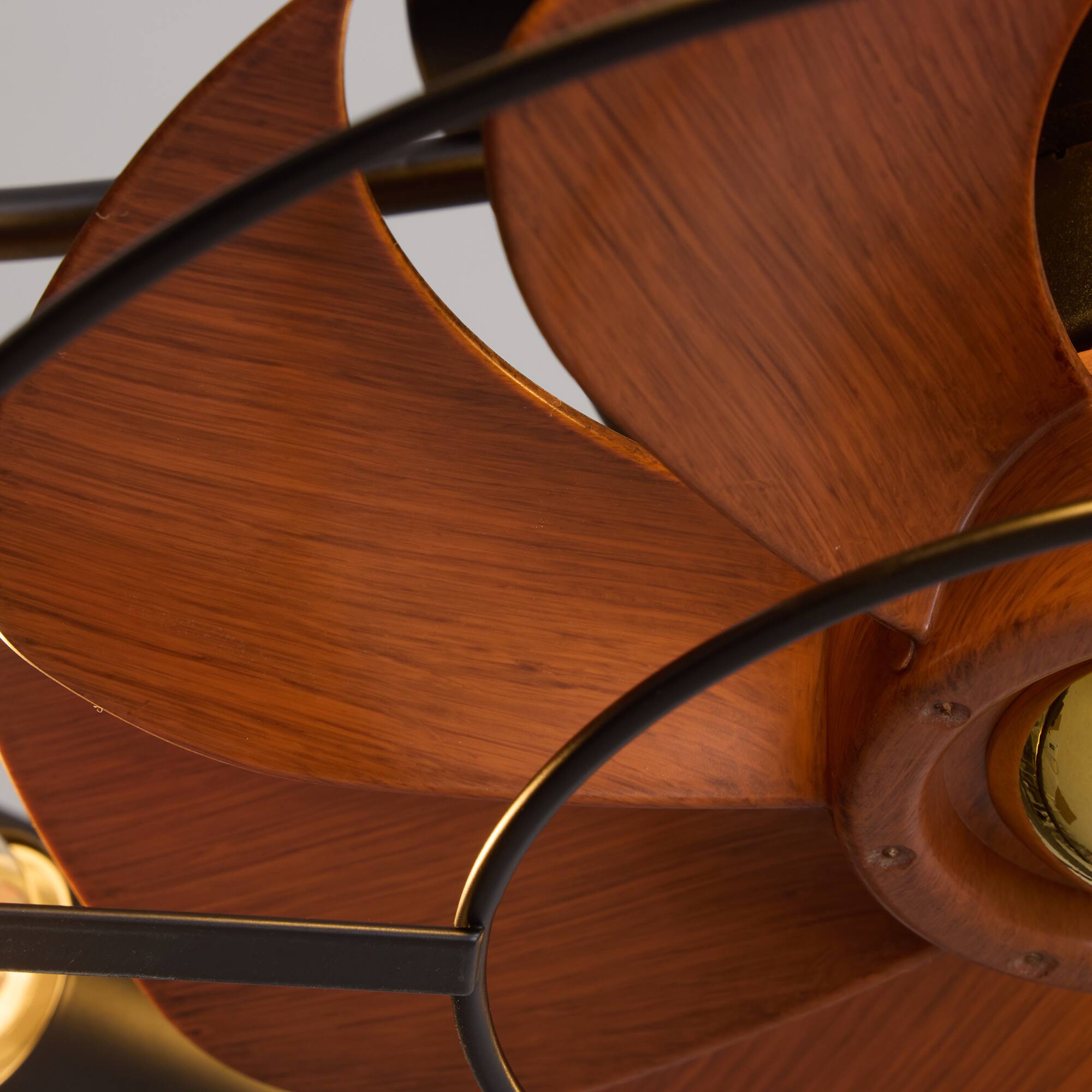 Alt View 9. Siljoy - 20 Inch Light Wood Grain Caged Flush Mount Ceiling Fan Light, Rustic Silent Low Profile Fan Lamp for Bedroom - Brown.