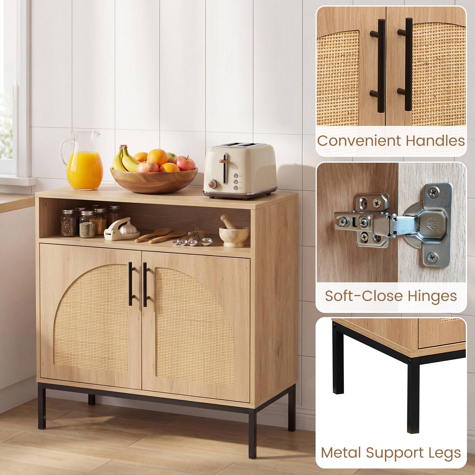11 Convenient Handles  
Soft-Close Hinges  
Metal Support Legs