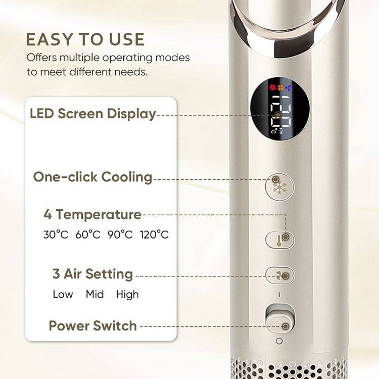 EASY TO USE  
Offers multiple operating modes to meet different needs.

- LED Screen Display
- One-click Cooling
- 4 Temperature: 30°C, 60°C, 90°C, 120°C
- 3 Air Setting: Low, Mid, High
- Power Switch