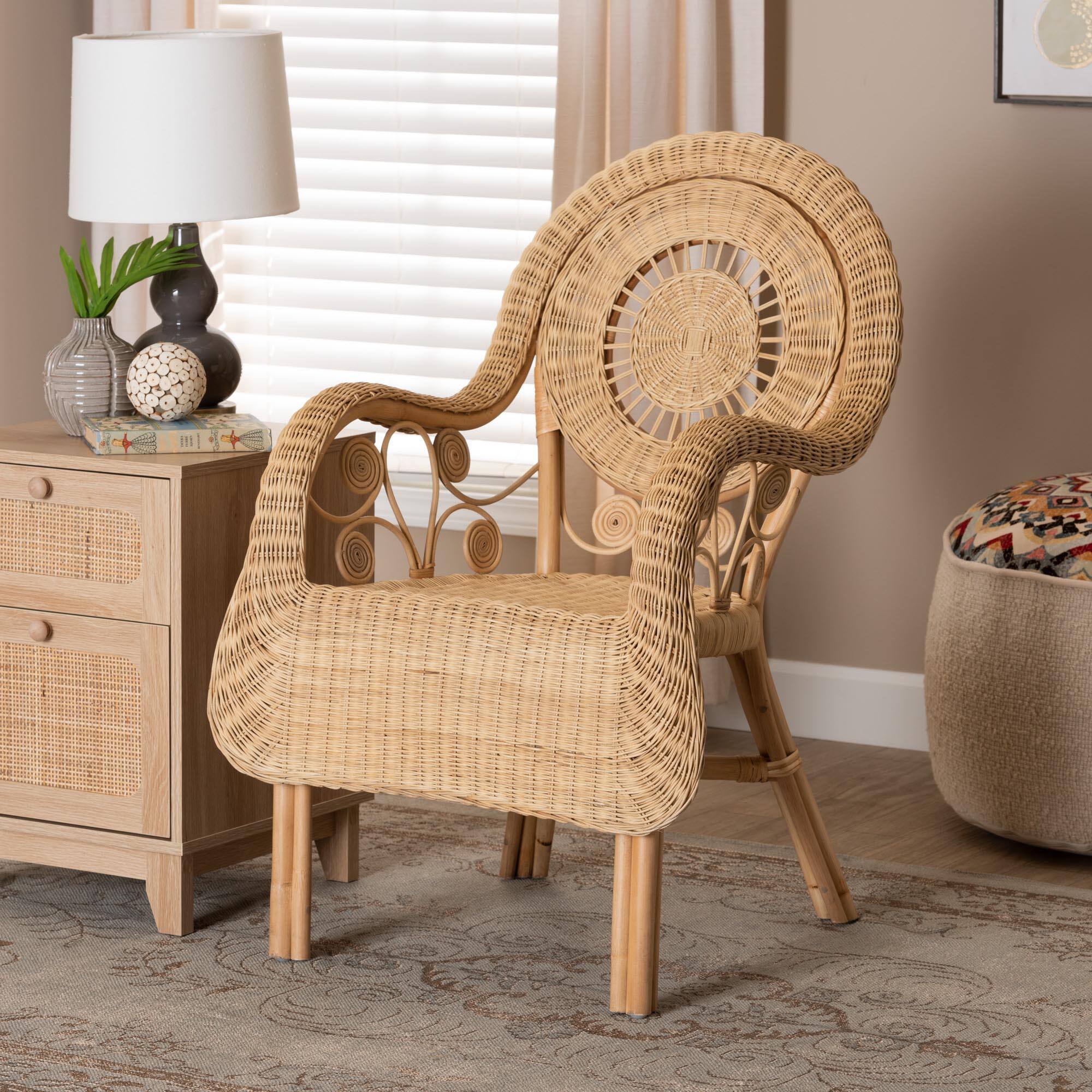 Alt View 4. bali & pari - Putri Modern Bohemian Natural Rattan Arm Chair - Natural Brown.